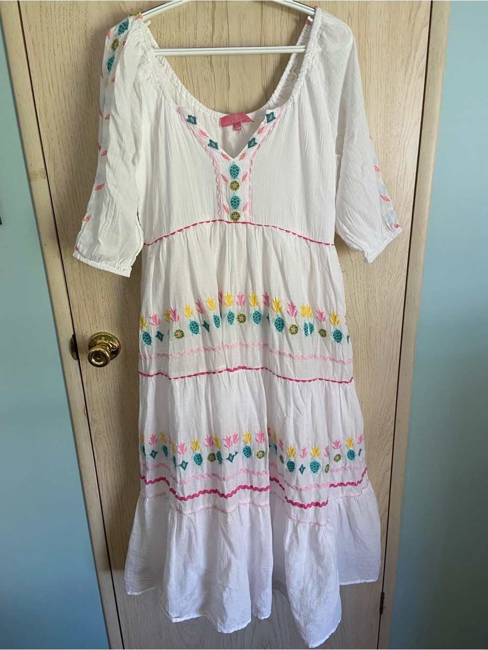 Simply Southern Pink Embroidered Maxi Dress White Pineapple SZ XL - Picture 2 of 12
